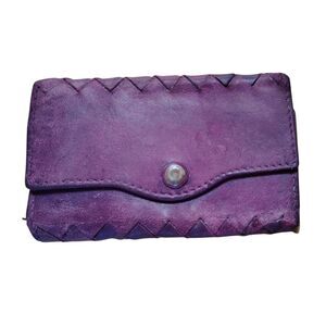 Bottega Veneta Intrecciato Woven Leather Key Holder Wallet Purple Italy